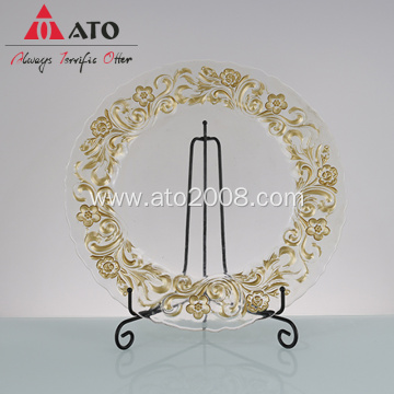 Gold floral pattern glass charger plates for wedding